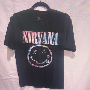 NIRVANA Black Tee with Pastel Tie-Dye Logo